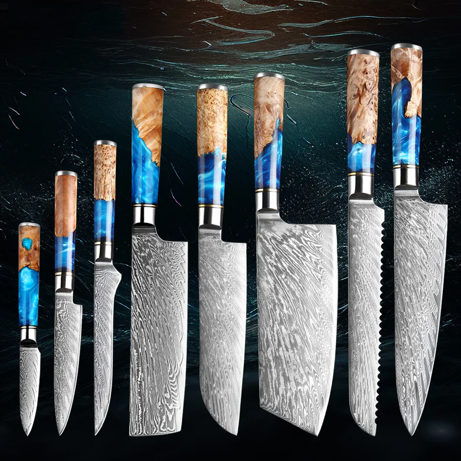 Aotsuki (青月) Sets - Japanese Damascus Steel Chef’s Knives - Image 5